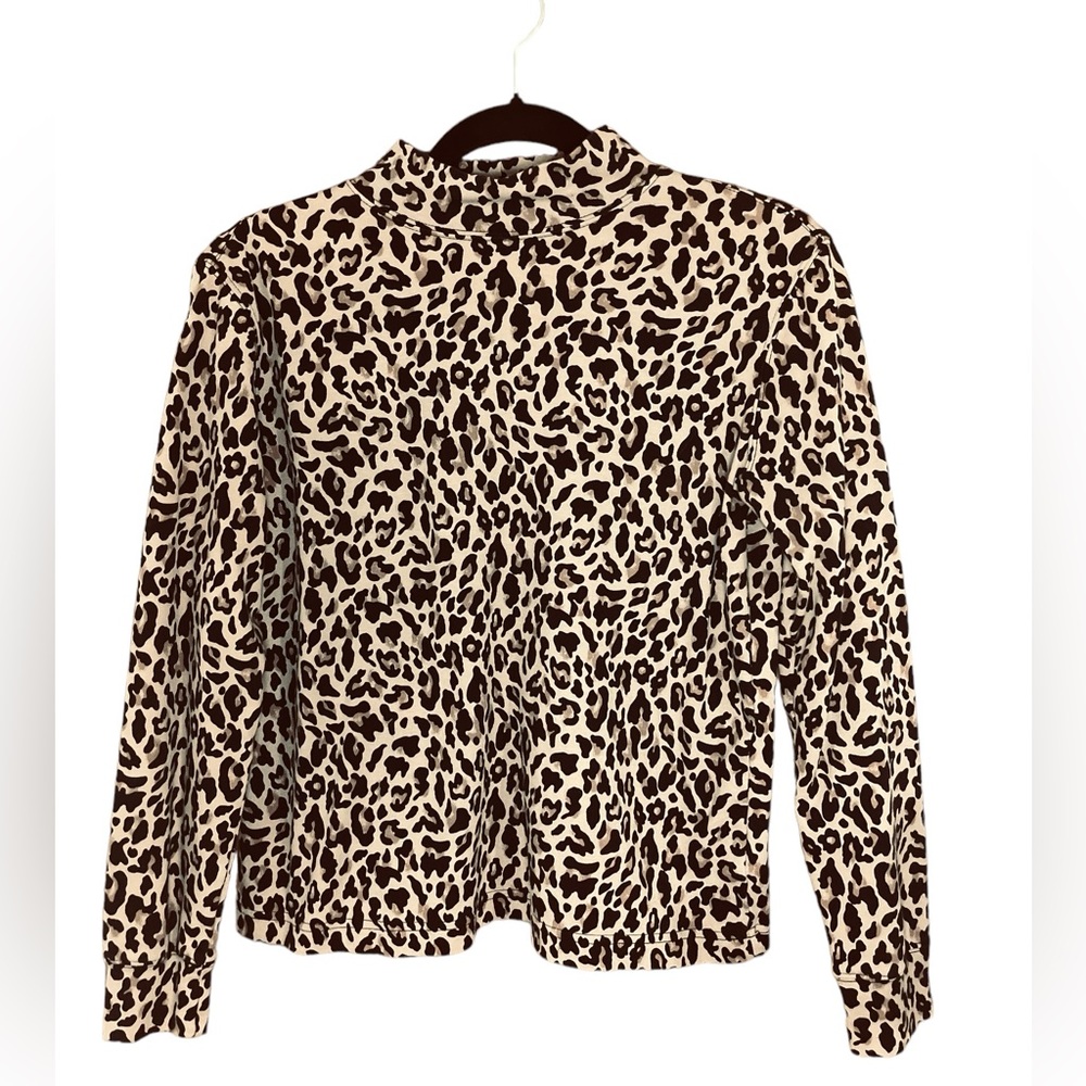 Lands End Leopard  Long Sleeve Mock Turtleneck. Top Womens Size XS /P